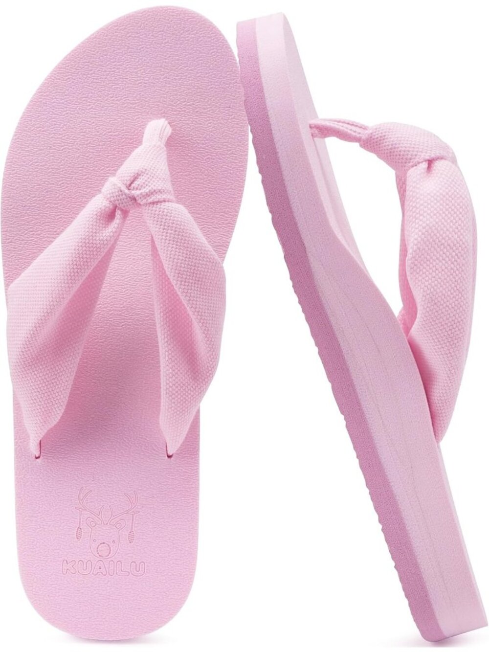 Women Pink Yoga Mat Arch Support Flip Flops Fabric Straps Knotted Thong Sandal